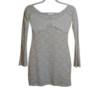 Elegant Cream Lace Sheer Long Sleeve Mini Dress Angelic Whimsy Size Small